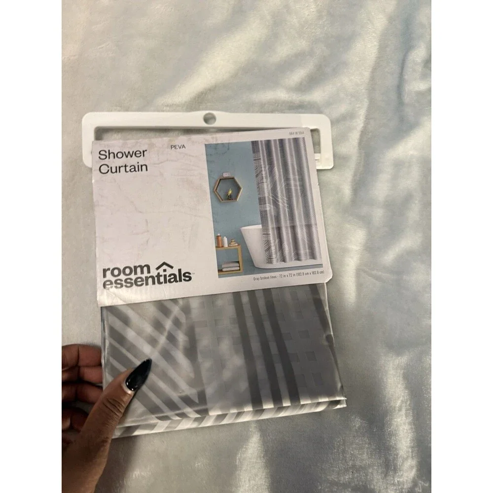 Room Essentials Gray Brocken Lines Pattern Shower Curtain White/Gray 72 X 72